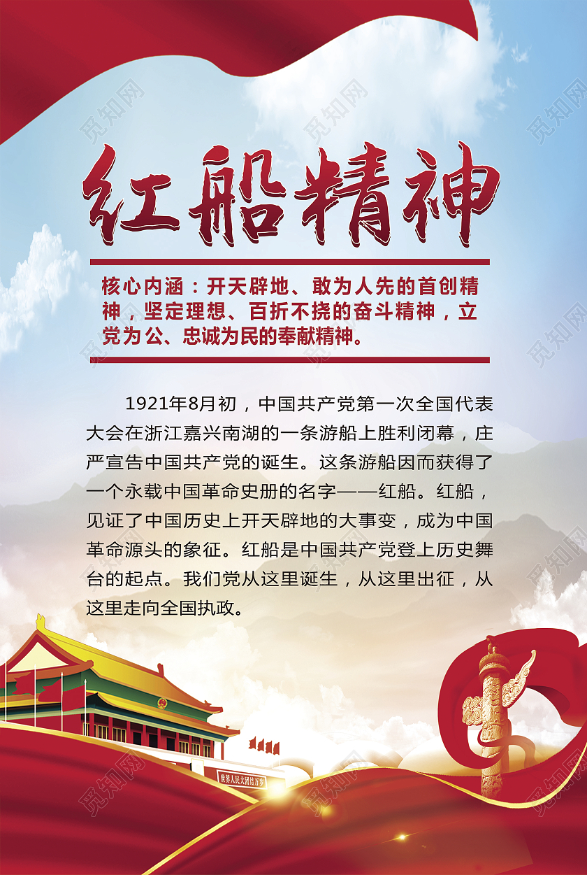 红色怀旧红船精神宣传单海报