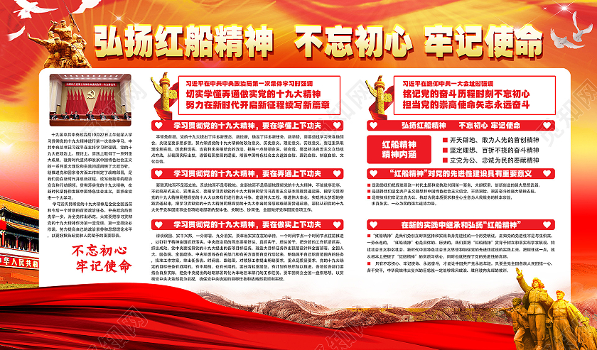 红色弘扬红船精神不忘初心牢记使命展板