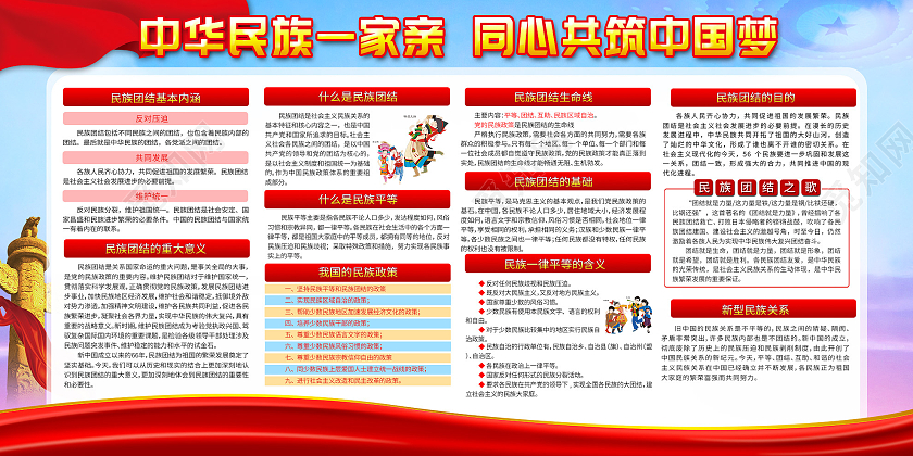 蓝色简约中华民族一家亲同心共筑中国梦宣传展板民族团结