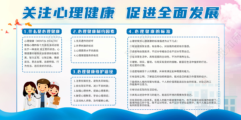 蓝色关注心理健康促进全面发展展板