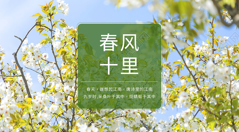 简约清新春风十里春天微信公号封面海报模板