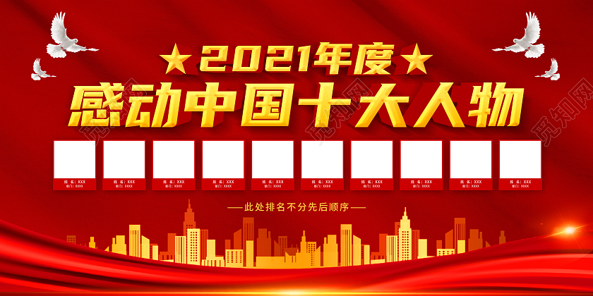 红色简约2021年度感动中国十大人物感动中国展板