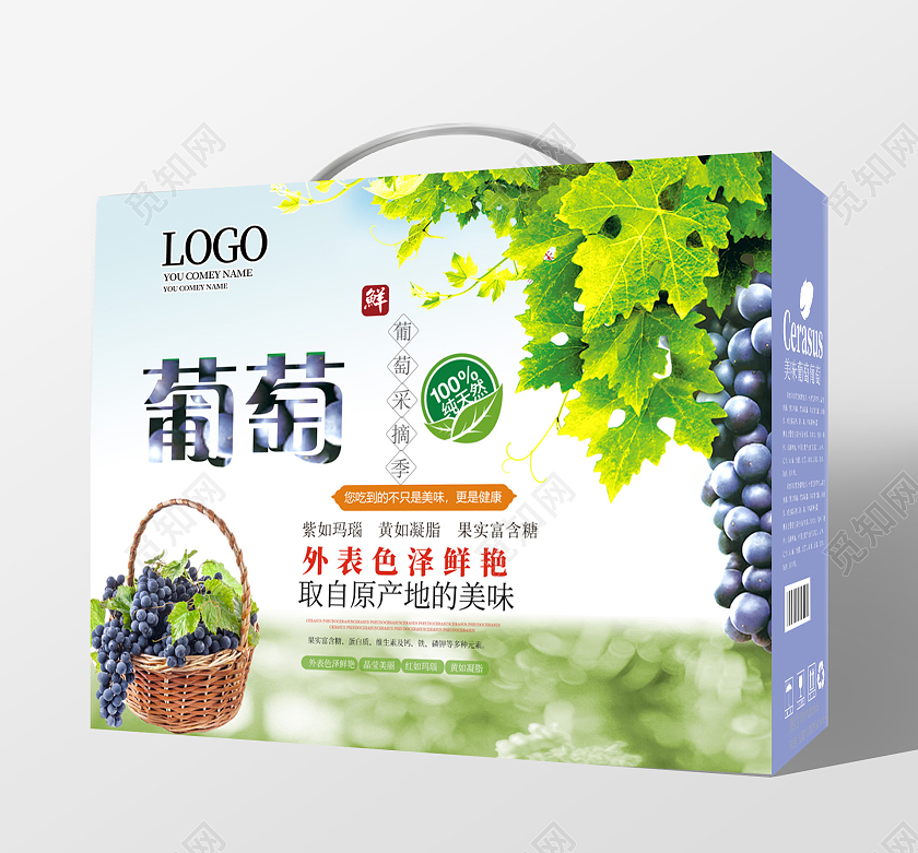 浅紫色简约大气水果葡萄包装盒水果包装