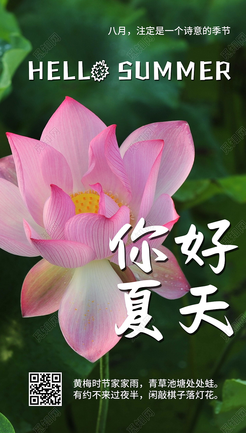 你好夏天荷花宣传海报夏天夏季UI手机海报