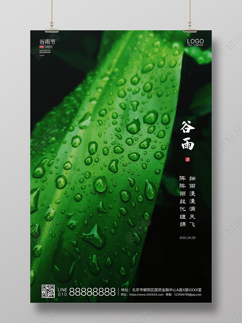 墨绿实拍简洁谷雨二十四节气海报二十四节气24节气谷雨