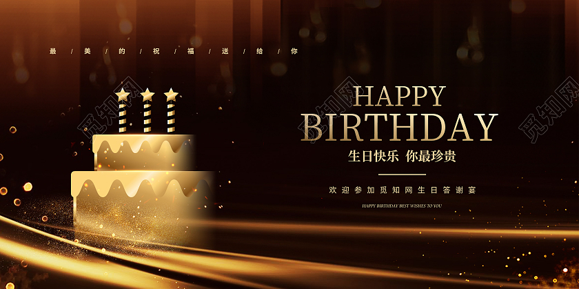 黑色大气简约生日快乐生日会背景展板设计