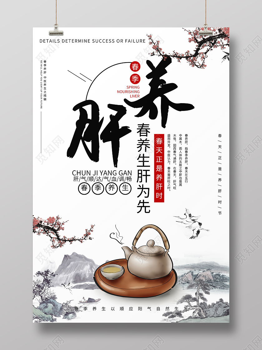 水墨中国风春季养生养肝海报