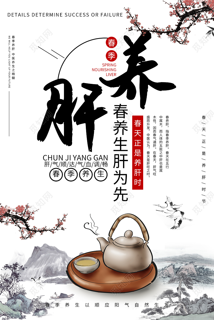 水墨中国风春季养生养肝海报