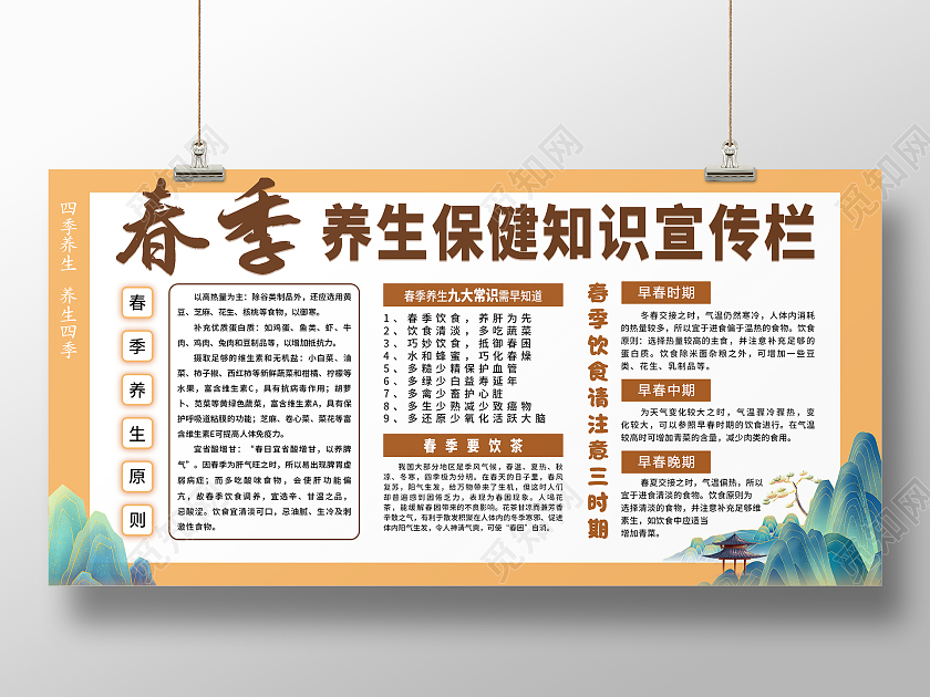 橙色国朝清新春季养生保健知识宣传栏
