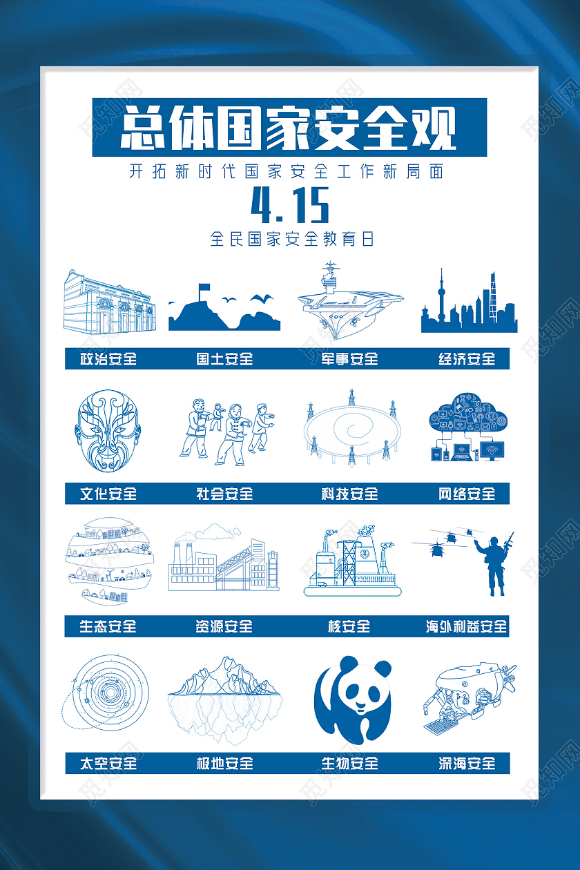 蓝色简约线条总体国家安全观全民国家安全教育日海报中国全民国家安全教育日