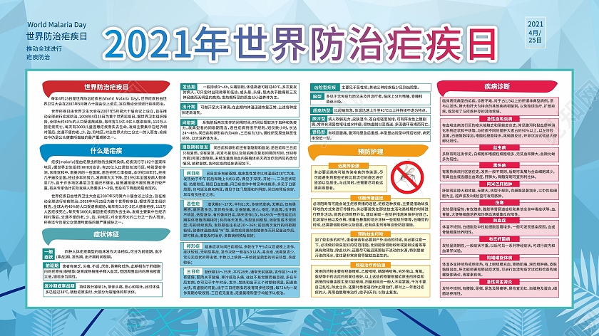 蓝色2021年世界防治疟疾日宣传栏全国疟疾日
