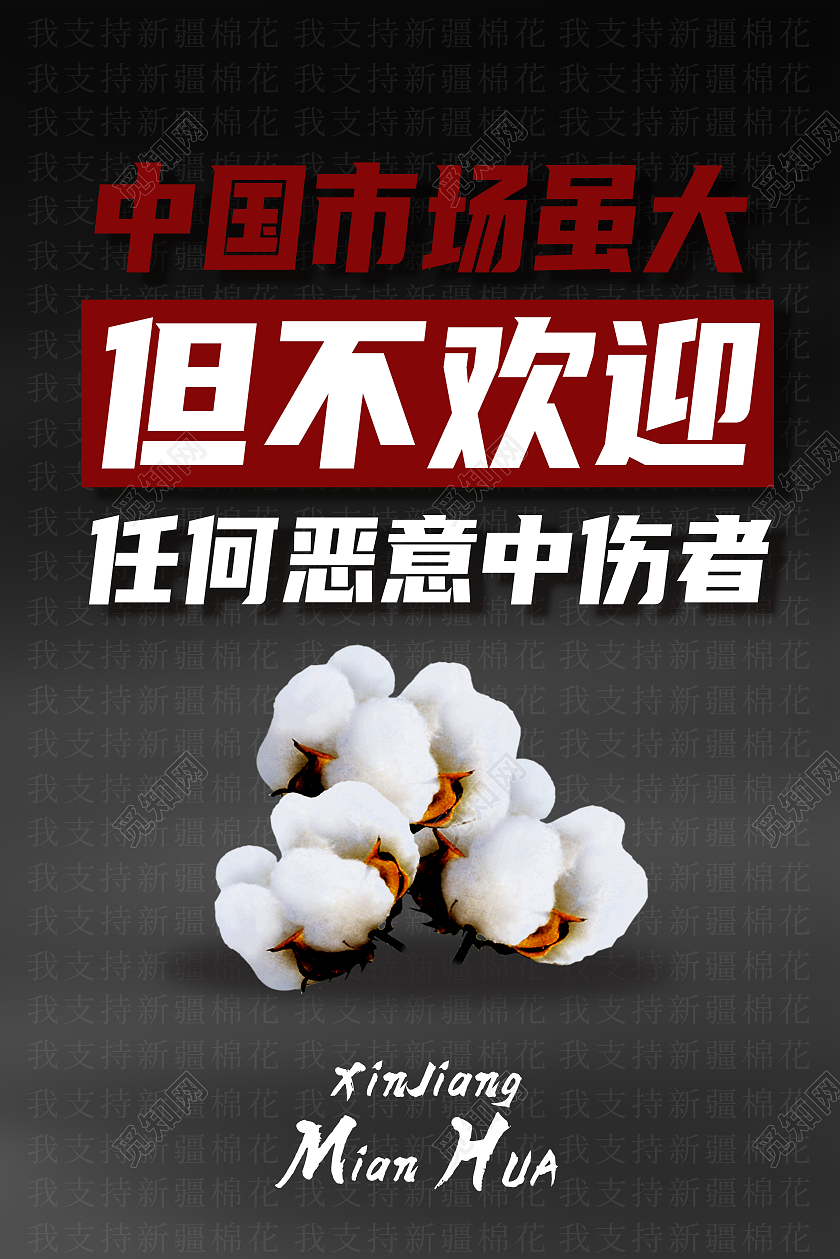黑色简约中国市场虽大但不欢迎任何恶意中伤害新疆棉花海报