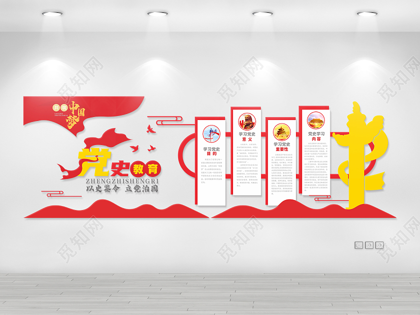 红色简约党史教育党史建党100周年文化墙