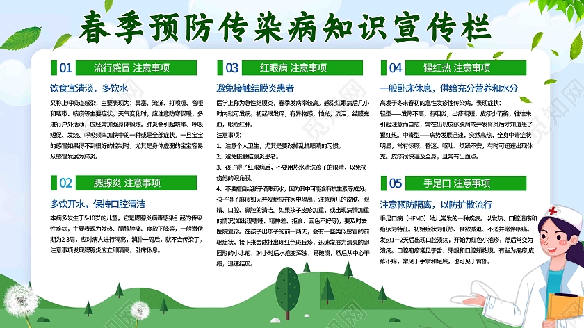 绿色春季预防传染病知识宣传栏展板春季传染病预防