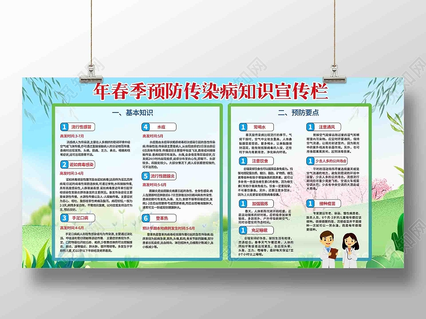 绿色年春季预防传染病知识宣传栏春季传染病预防