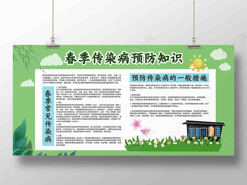绿色春春季传染病预防知识展板