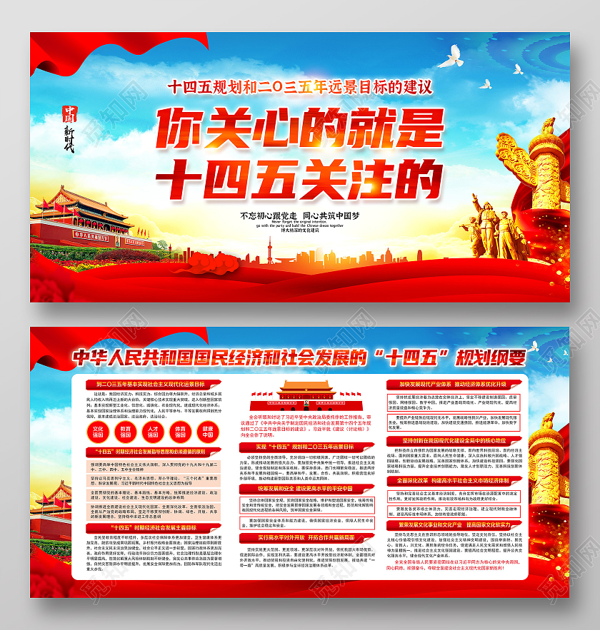 蓝色风格十四五规划十四五规划展板宣传栏