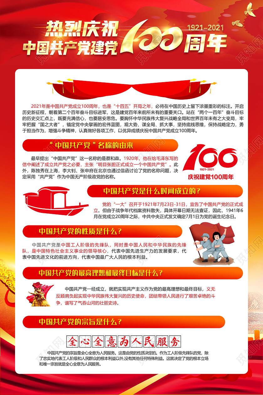 红色风格建党一百周年海报党建100周年党史宣传栏