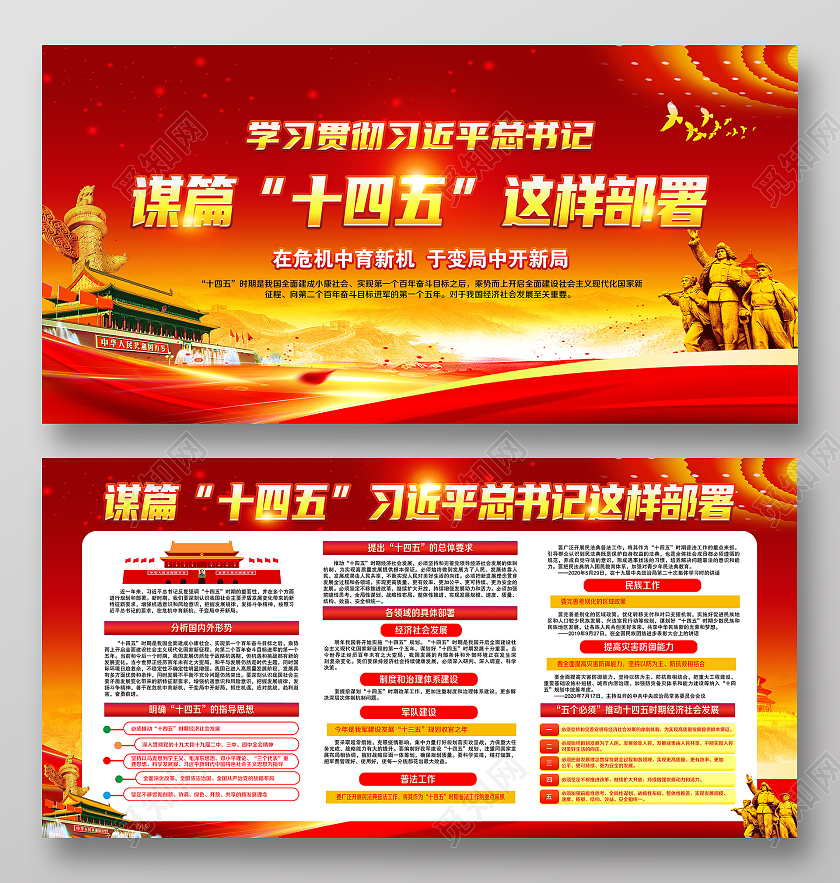 红色风格十四五规划十四五规划展板宣传栏