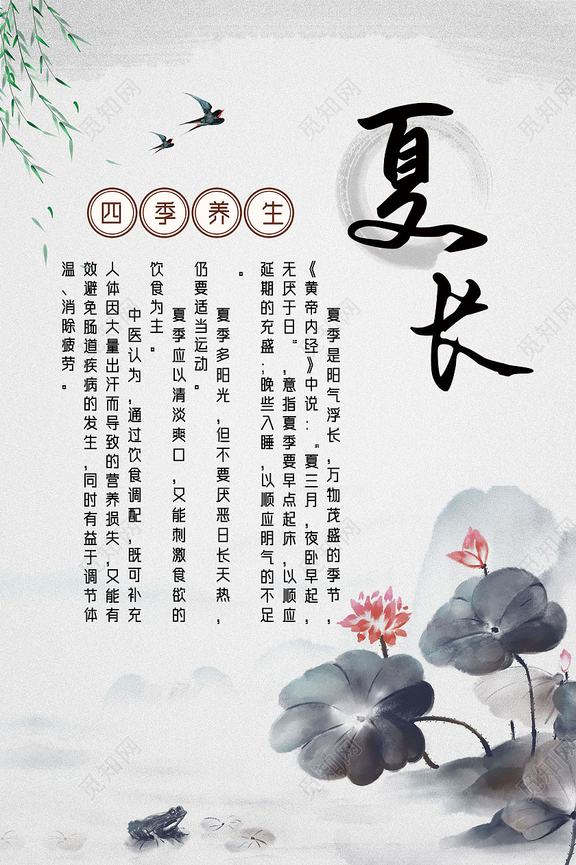 水墨中国风四季养生夏长夏季中医养生海报