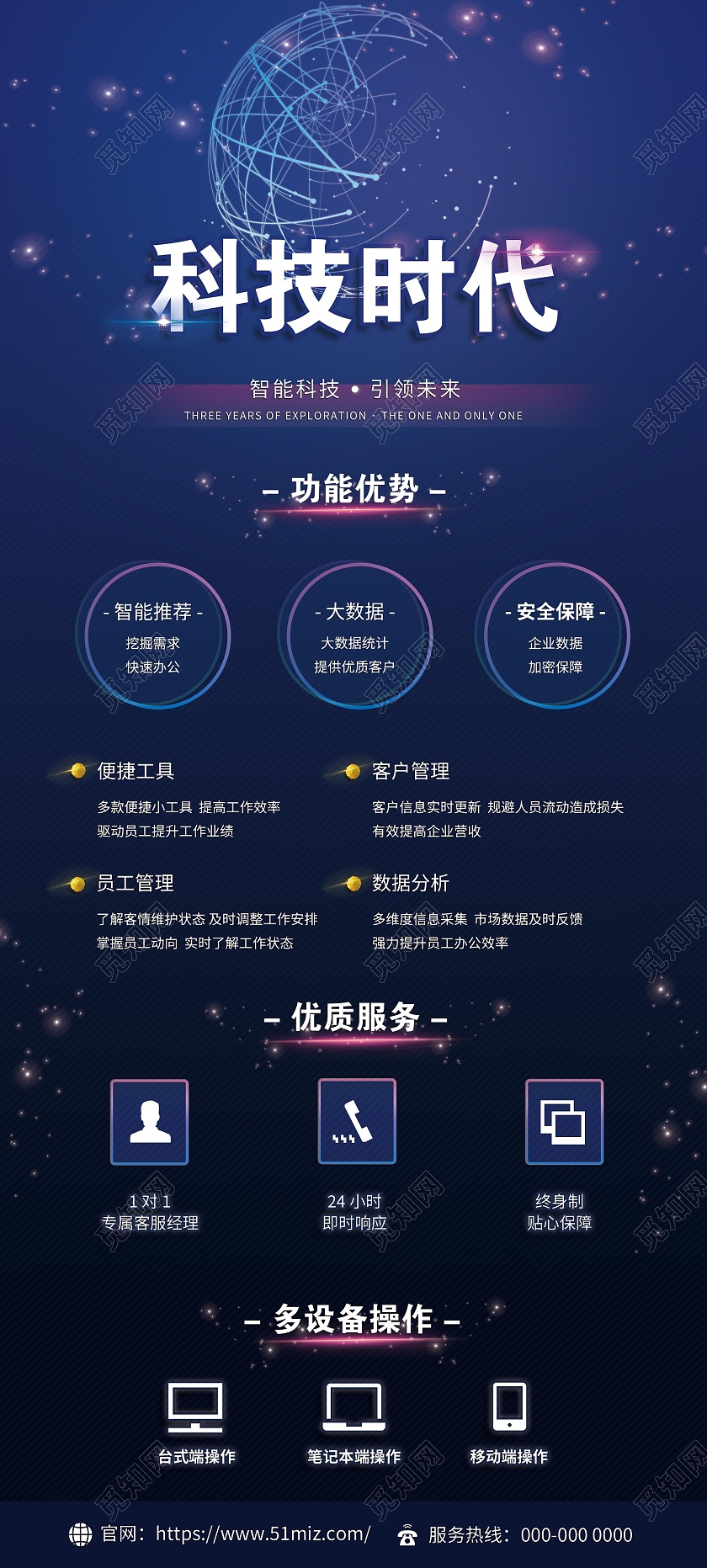 蓝色简约科技时代引领未来宣传展架易拉宝