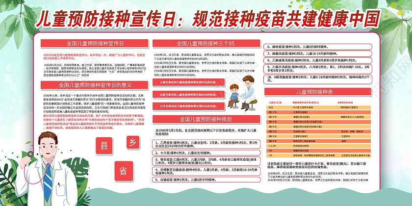 蓝色小清新儿童预防接种宣传日规范建中疫苗共建健康中国展板全全国儿童预防接种宣传日