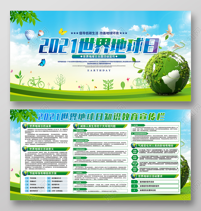 绿色背景世界地球日主题宣传海报世界地球日宣传栏