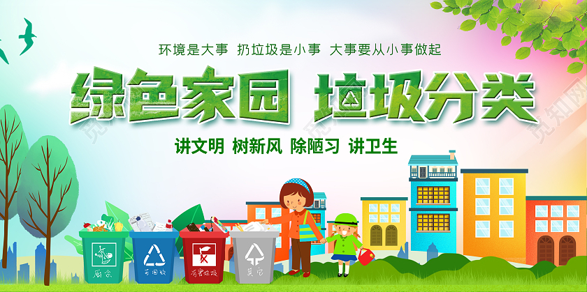 公益环保绿色园完垃圾分类展板