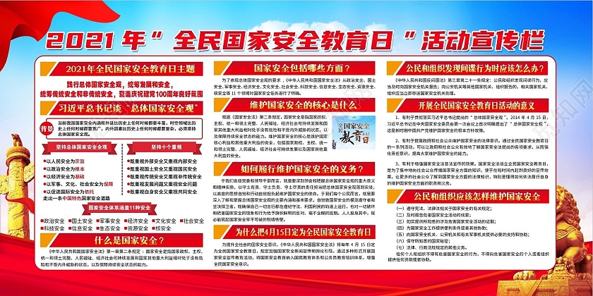 蓝色党建背景国家安全教育日活动宣传栏海报中国全民国家安全教育日宣传栏