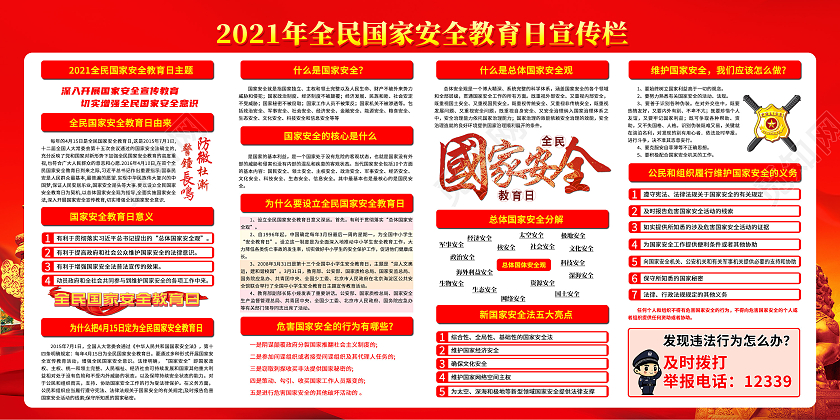 红色全民国家安全教育日宣传栏415日中国全民国家安全教育日宣传栏