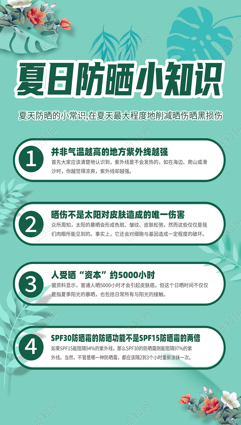 夏日防晒小知识宣传海报夏天夏季防中暑ui手机海报