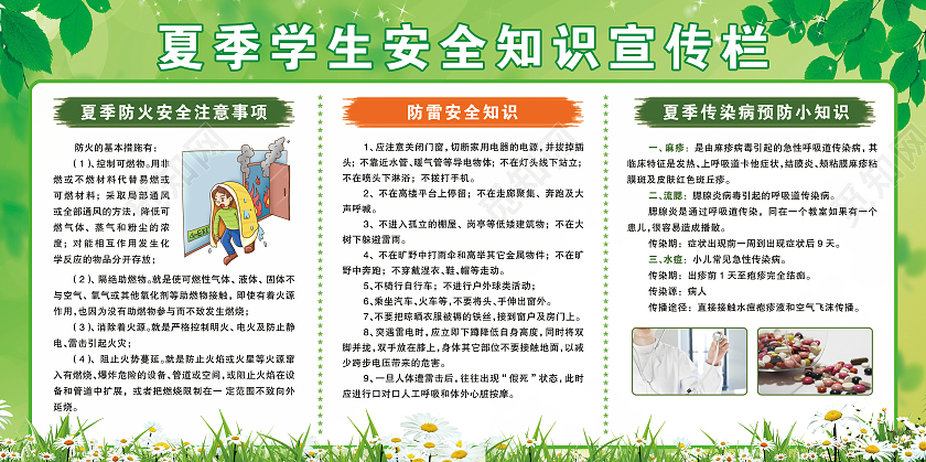 大气绿色学生夏季安全知识宣传展板夏季安全展板