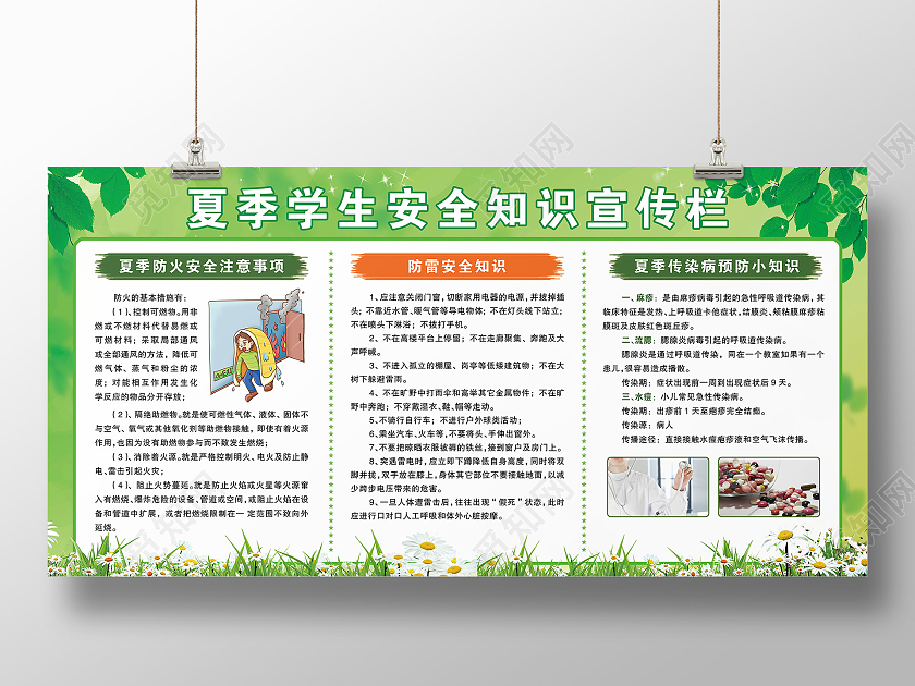 大气绿色学生夏季安全知识宣传展板夏季安全展板