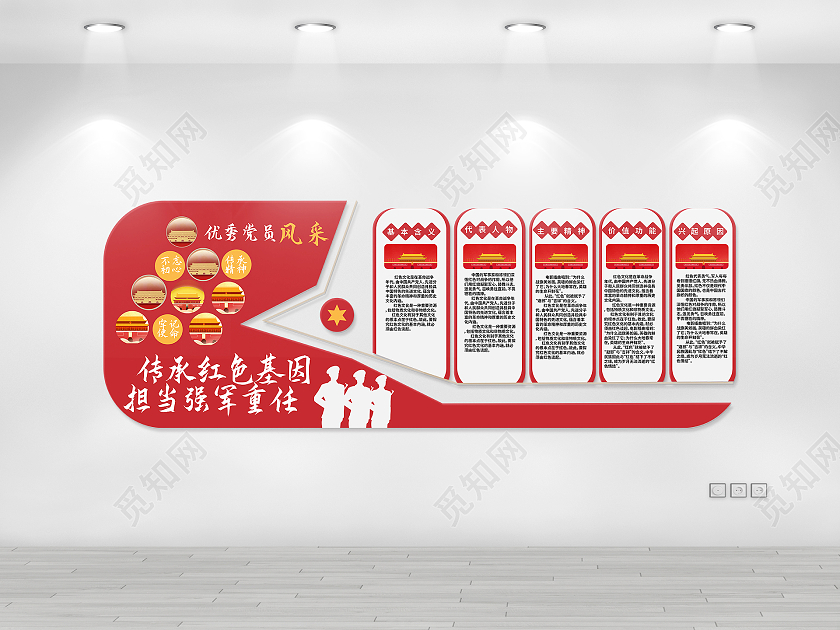 红色简洁大气传承红色基因担当强军重任文化墙设计传承红色基因文化墙