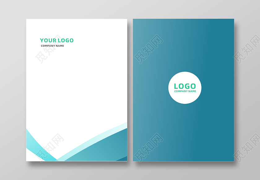 蓝色简约信封海报画册封面封底