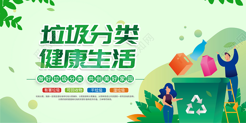 简约插画垃圾分类公益宣传展板