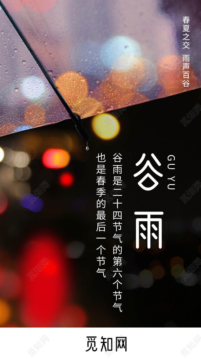 唯美夜景谷雨季节二十四节气海报谷雨手机海报