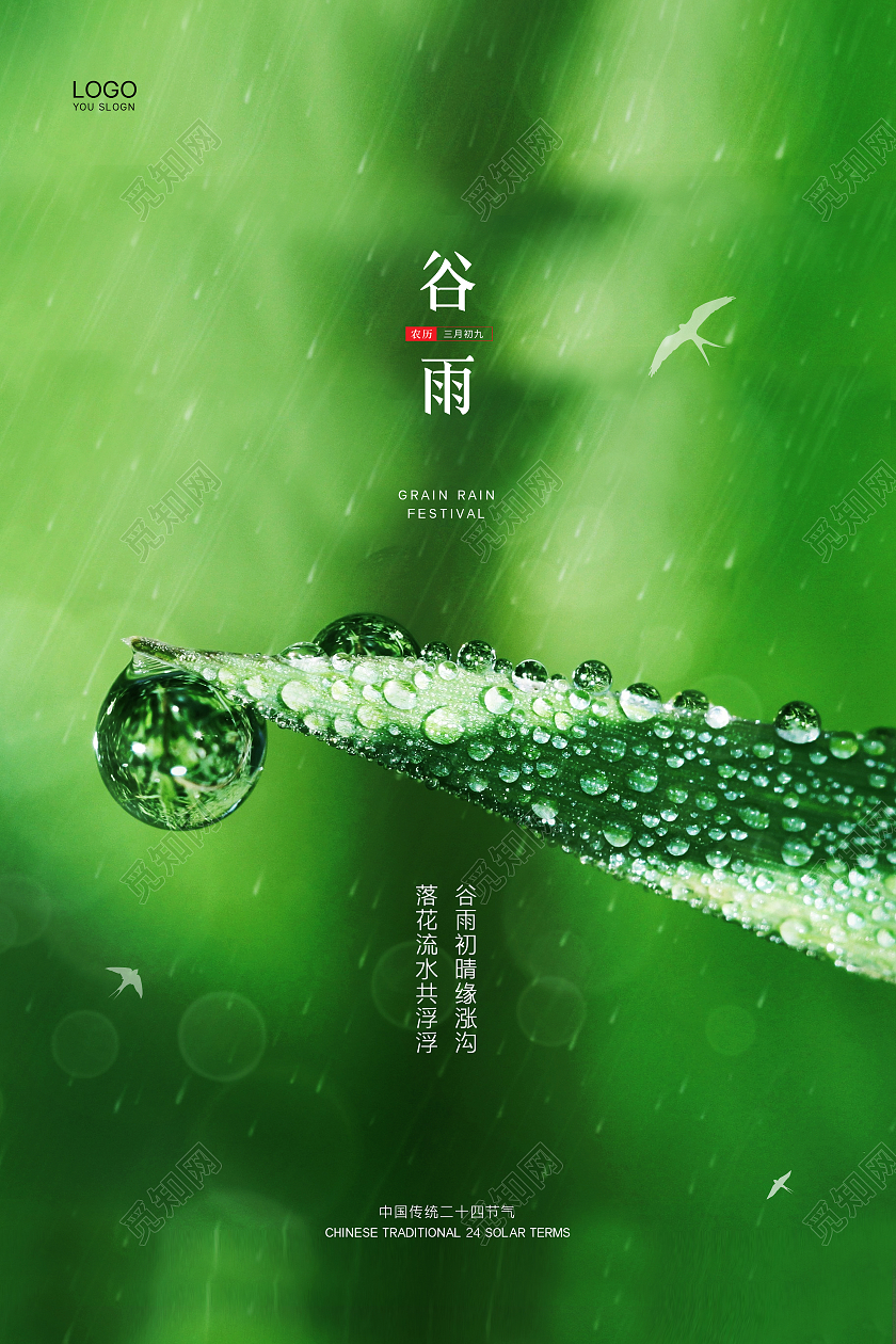 绿色简约实拍二十四节气宣传海报设计二十四节气24节气谷雨