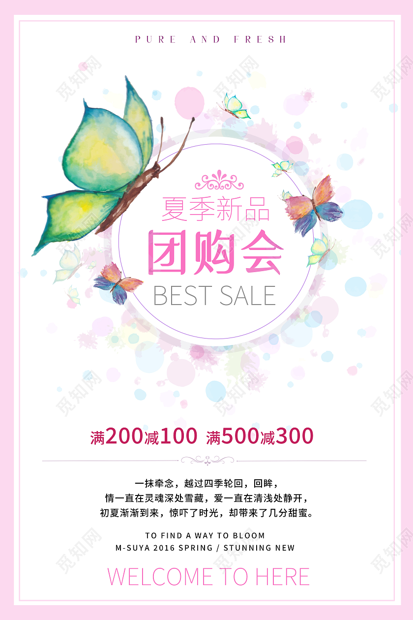 粉色简约夏季新品团购会夏日团购海报夏季团购