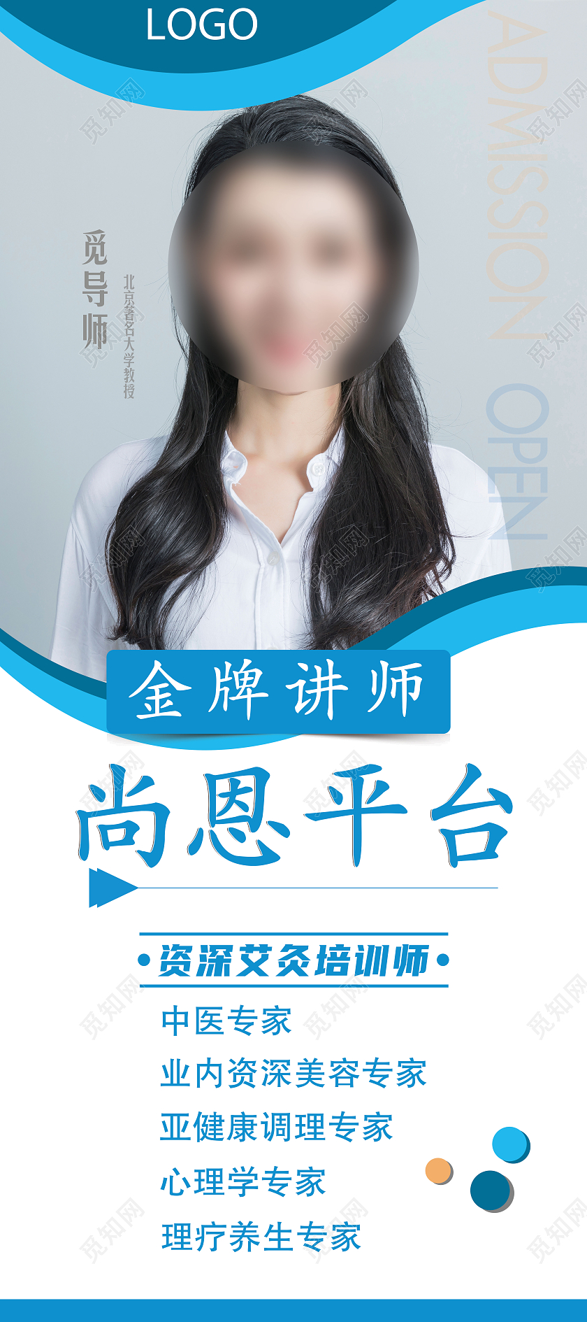 蓝色简约金牌讲师易拉宝拔罐艾灸