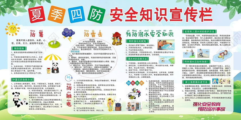 夏季四防安全知识宣传海报夏季防中暑