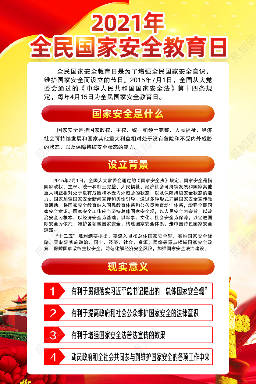 黄色风格安全教育日中国全民国家安全教育日宣传栏