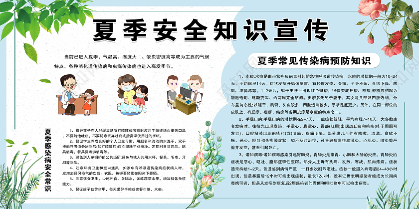 简单大气蓝色夏季安全知识宣传展板夏季安全展板