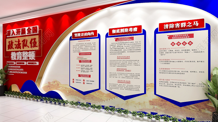 大气红色风格政法队伍教育整顿文化墙
