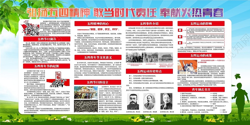 绿色背景五四青年节五四运动背景宣传栏五四青年节54宣传栏