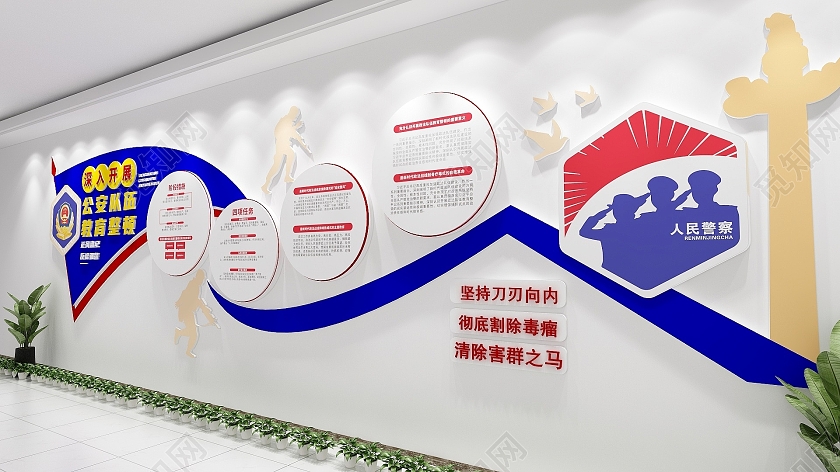 蓝色大气公安警察队伍教育整顿文化墙政法队伍教育整顿文化墙