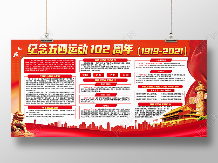 蓝色党建背景纪念五四运动102周年五四青年节54宣传栏