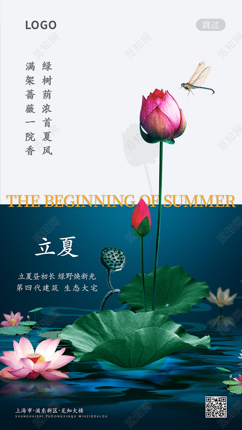 荷花荷叶清新二十四节气立夏手机UI海报二十四节气立夏手机海报