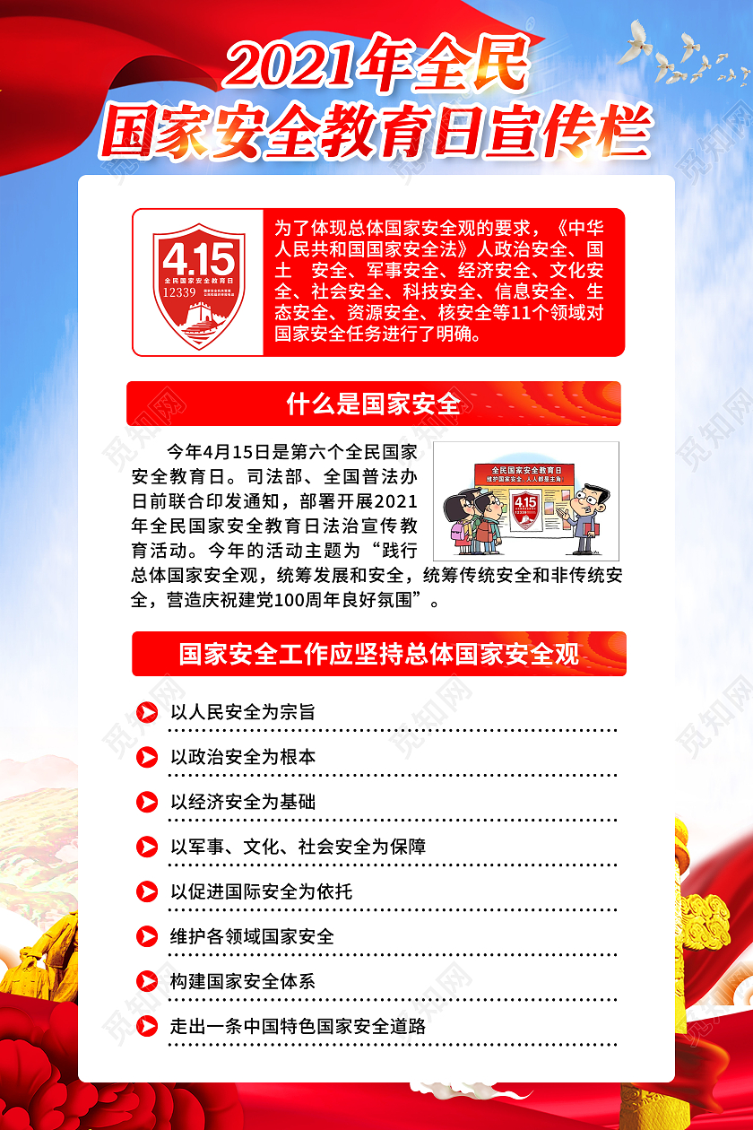 蓝色风格国家安全教育日中国全民国家安全教育日宣传栏