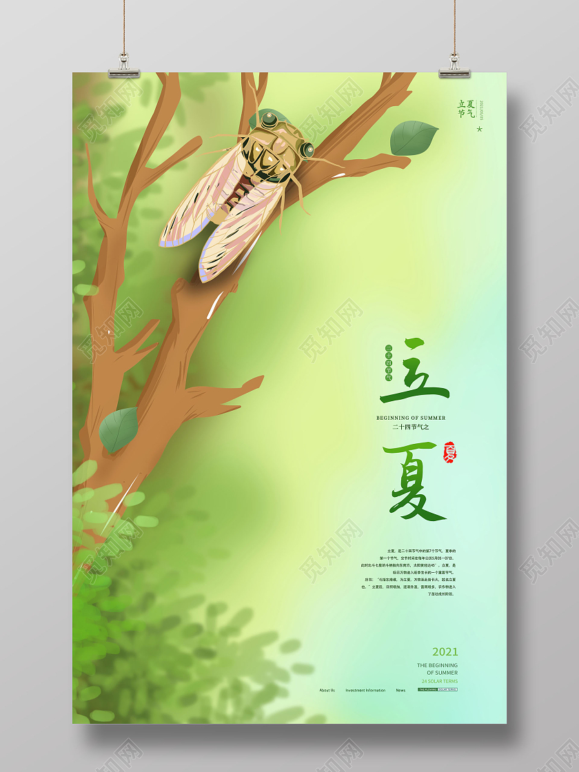 简约二十四节气24节气立夏海报